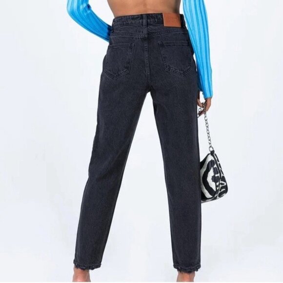 Princess Polly Zaiden Straight Leg Jeans Black Denim Distressed Relaxed Fit 8 - Picture 2 of 8